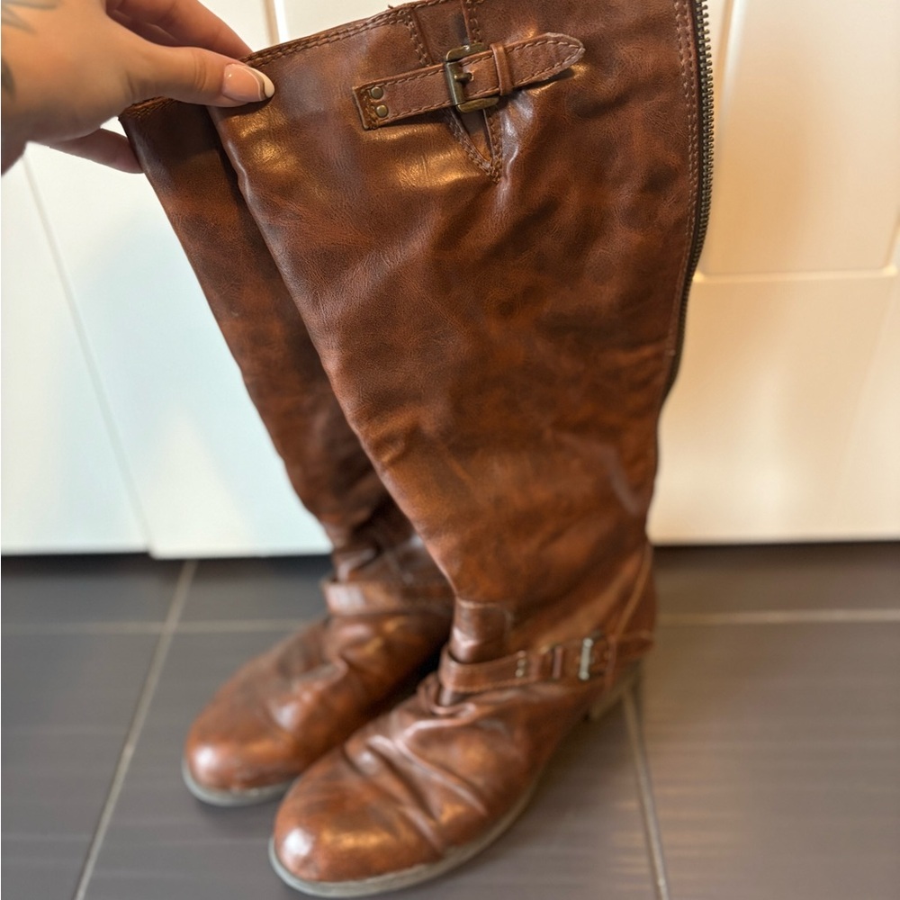 Brown Leather Knee-High Boots